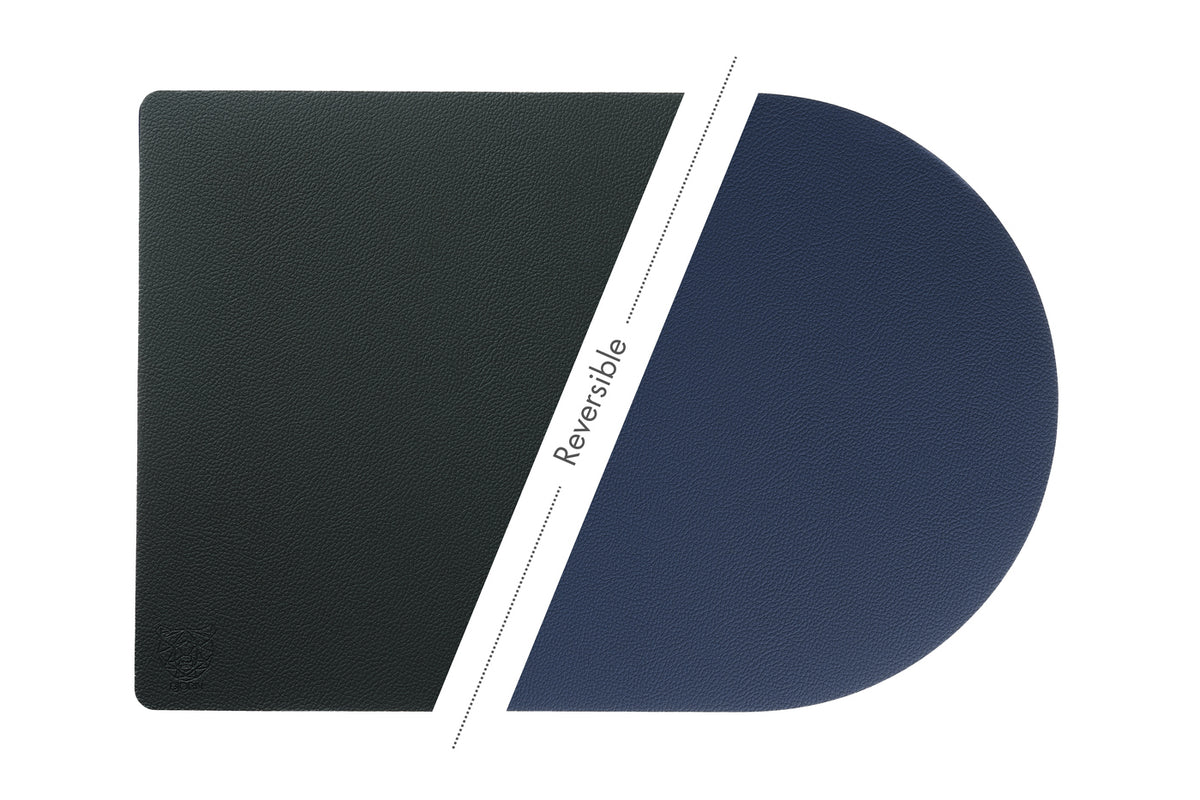 Set de table rectangovale réversible - 6 pièces - Cuir recyclé bleu nuit et gris anthracite
