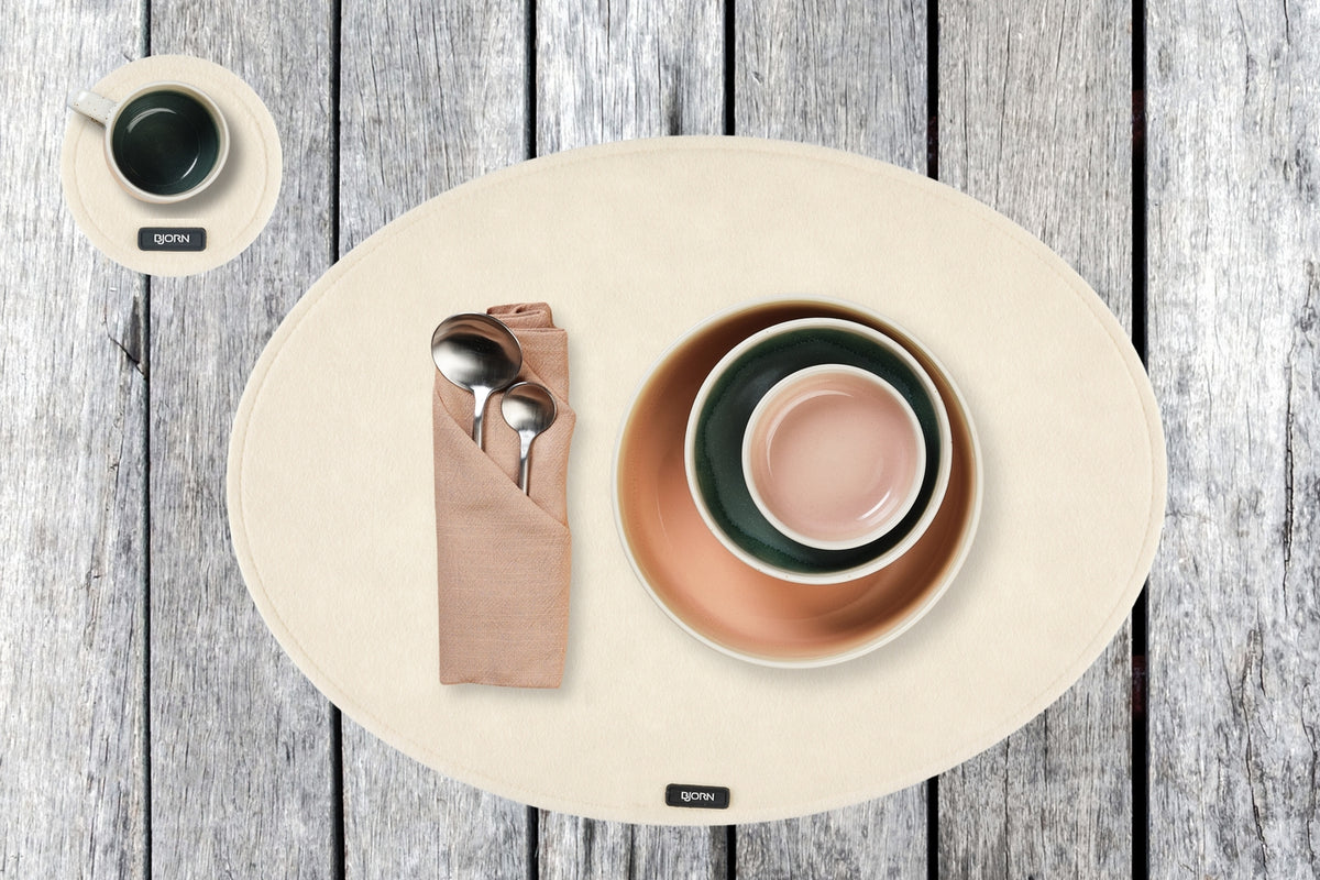 Set de table ovale - 6 pièces - Feutre recyclé beige