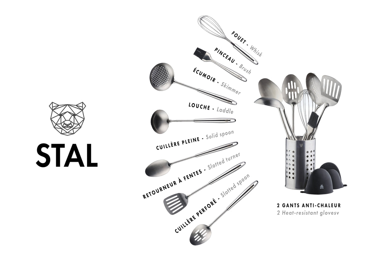 Set d'ustensiles de cuisine en acier inoxydable STAL - 10 pièces