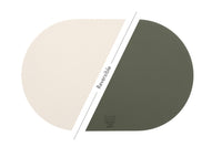 Set de table ovale réversible - 6 pièces - Cuir recyclé blanc crème et vert de gris